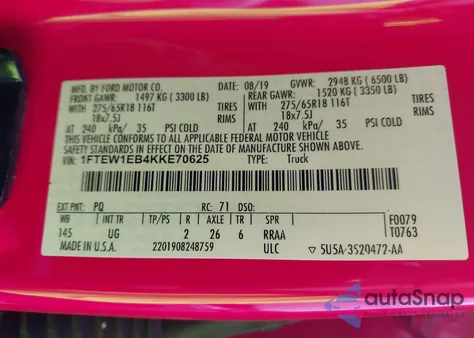 2019 Ford F-150 Xlt from USA, damaged, VIN 1FTEW1EB4KKE7062